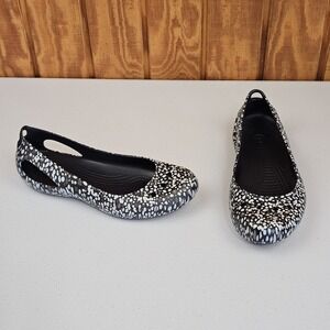 CROCS Kadee Ballet Flats Women's Sz 9 Black White Spotted Speckled Slip On Shoes